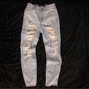 Hollister Light Wash Ultra High-Rise Distressed Mom Jeans